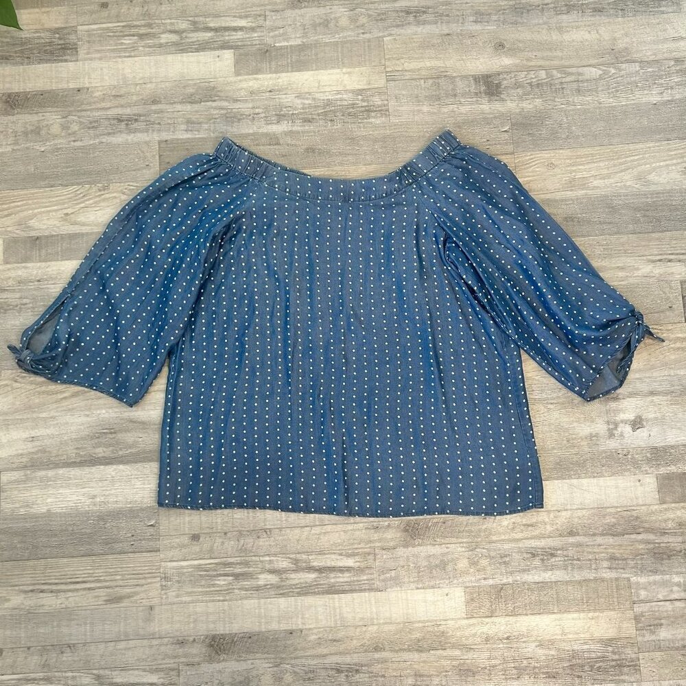 Linea NWT Blue Polka Dot Off Shoulder Women's Blouse Plus Size 2X S44